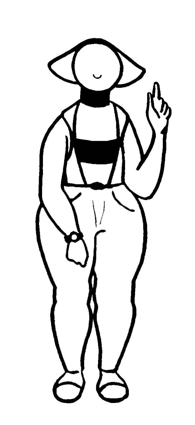 Personnage représentant une version moderne de Bécassine, levant le doigt
